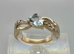 Gouden Vintage ring aquamarijn en diamant. 2025/675., Blauw, ., Ophalen of Verzenden, Zo goed als nieuw