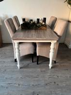 Eettafel 160cm + 4 stoelen Country Lifestyle Fleur, Ophalen, Gebruikt, 4 tot 6 stoelen