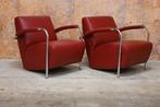 Als NIEUW 2 rode leren Leolux Scylla design fauteuils, Huis en Inrichting, Fauteuils, Ophalen, Leolux, Design, 75 tot 100 cm