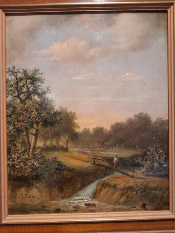 J. Salm: Bos, Landschap, Beekdal. Antiek schilderij.