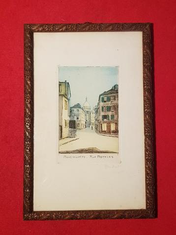 Prachtige kleurenets van Montmartre gesigneerd  beschikbaar voor biedingen