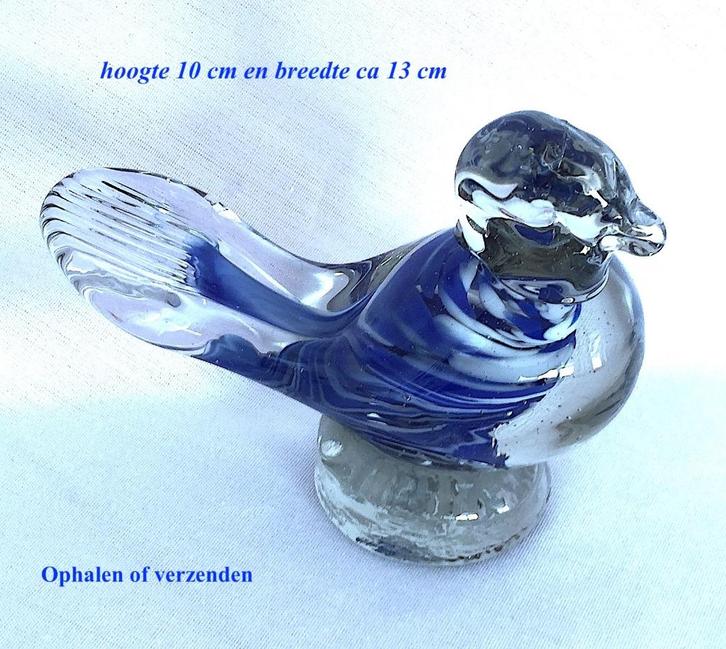 Vogel beeld massief glas blauw wit transparant Paper Press, Antiek en Kunst, Antiek | Glas en Kristal, Ophalen