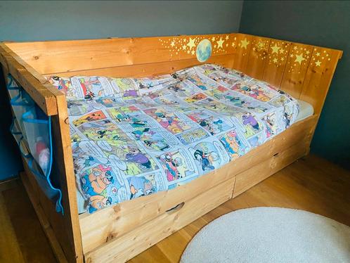 Bed van steigerhout, Huis en Inrichting, Slaapkamer | Bedden, Gebruikt, Eenpersoons, 90 cm, 210 cm, Hout, Ophalen