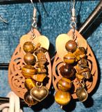 Boho oorbellen met tijgeroog, Sieraden, Tassen en Uiterlijk, Oorbellen, Ophalen of Verzenden, Zo goed als nieuw, Bruin, Overige materialen