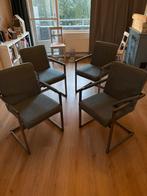 4 Metalen Blauwgroene Eetkamerstoelen, Huis en Inrichting, Stoelen, Ophalen, Gebruikt, Blauw, Vier