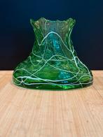 Antieke vaas glas met draden, Ophalen of Verzenden, Minder dan 50 cm, Groen, Glas