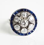 Platina Art Deco ring met natuurlijke saffier en diamant, Goud, Met edelsteen, Ophalen of Verzenden, Ring