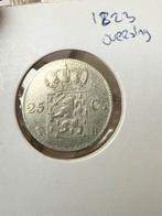 Kwartje 1823B Willem I overslag, Zilver, 25 cent, Ophalen of Verzenden, Koning Willem I