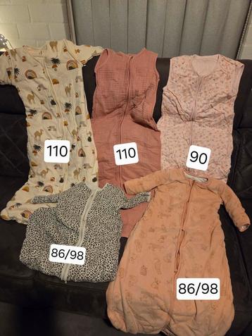 5 slaapzakken - korte/lange/afritsbare mouwen - 86 t/m 110 beschikbaar voor biedingen