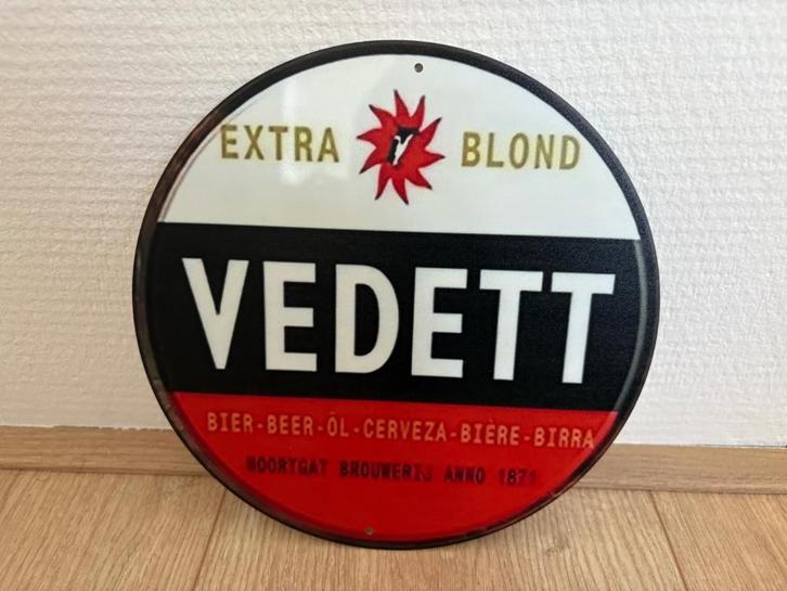 Mooi vintage bord Vedett Blond bier (20x20), Verzamelen, Biermerken, Gebruikt, Reclamebord, Plaat of Schild, Overige merken, Ophalen of Verzenden