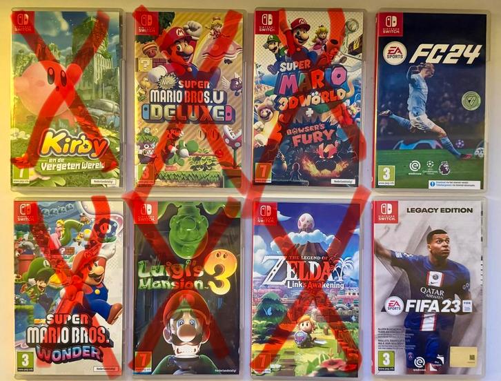 Nintendo Switch 1 en 2 spellen (Mario, Zelda, Kirby, FIFA), Spelcomputers en Games, Games | Nintendo Switch, Zo goed als nieuw