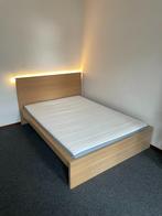 Minimalist double bed with mattress, Ophalen, Beige, Tweepersoons, 140 cm