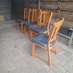 Keukenstoelen 4 stuks, Gebruikt, Blauw, Lichteiken, Hout