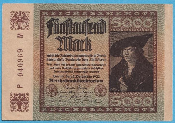 (KD47) Duitsland 5000 Mark 1922 ; aUNC, Postzegels en Munten, Bankbiljetten | Europa | Niet-Eurobiljetten, Los biljet, Duitsland