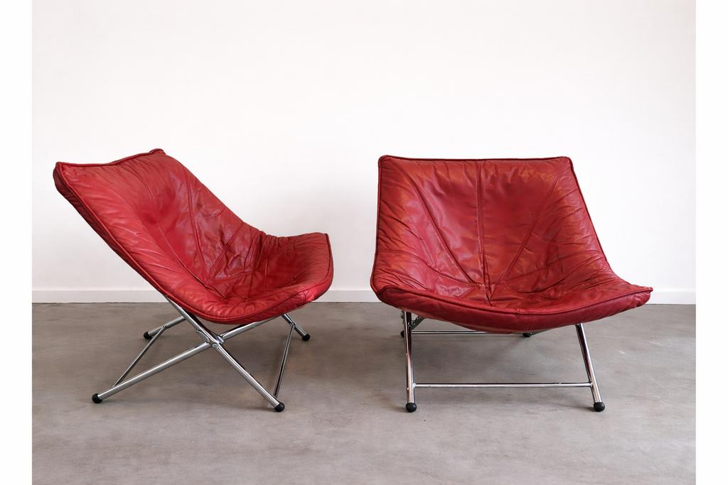 2x leren fauteuil Teun van Zanten voor Molinari 1970, Huis en Inrichting, Fauteuils, Ophalen, Gebruikt, Mid century modern, 50 tot 75 cm
