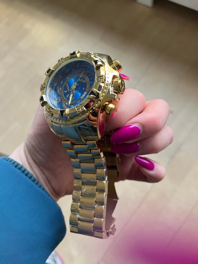 Nieuw wolf cub reserve watch waterdicht blauw goud, Overige merken, Staal, Polshorloge, Ophalen of Verzenden