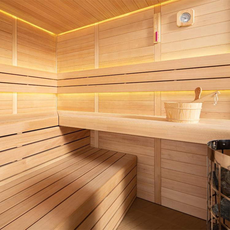 LUXE FINSE SAUNA | 220X220 | HEMLOCK | 9KW KACHEL, ., Fins of Traditioneel, Ophalen of Verzenden, .