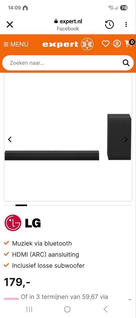 LG soundbar met draadloze subwoofer en ARC, Audio, Tv en Foto, Soundbars, Bluetooth, Ophalen of Verzenden