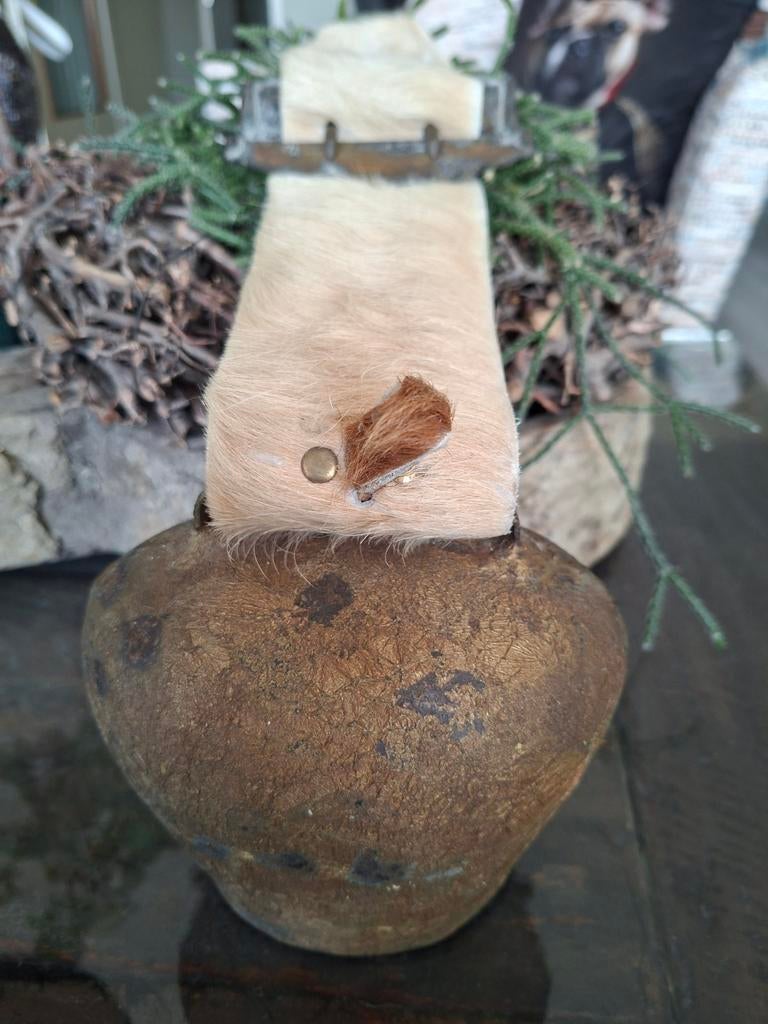 Oude koebel lederen riem met grote gesp, Antiek en Kunst, Ophalen of Verzenden