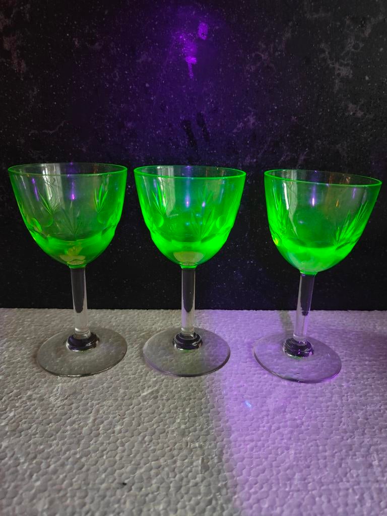 Set van 3 VSL Uranium Port/Wijnglazen - Glow in the Dark, Ophalen of Verzenden