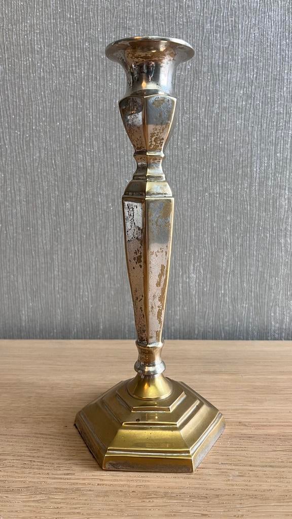 Messing kandelaar ( verzilverd ), Ophalen of Verzenden, Koper of Brons