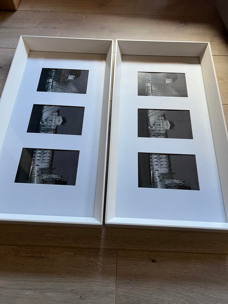 2x fotolijst met passe-partout voor 3 foto’s, Ophalen of Verzenden, Gebruikt, Hout, Minder dan 50 cm