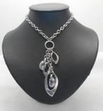 Zilveren prachtige ketting met kristal en hangers nr.1309, Verzenden, Zo goed als nieuw, Met kristal, Zilver
