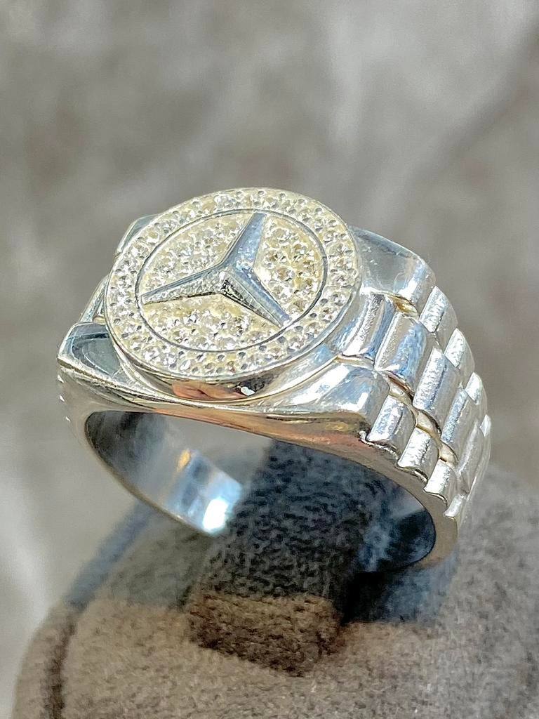 925 Zilveren Mercedes Ring, 19 tot 20, Nieuw, Ophalen of Verzenden, Dame of Heer
