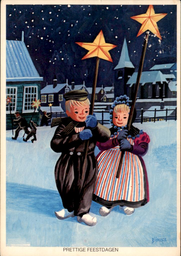 Voor het kind, twee mensen met kerstster, Wim Bijmoer, Verzenden, 1960 tot 1980, Gelopen, Feest(dag)