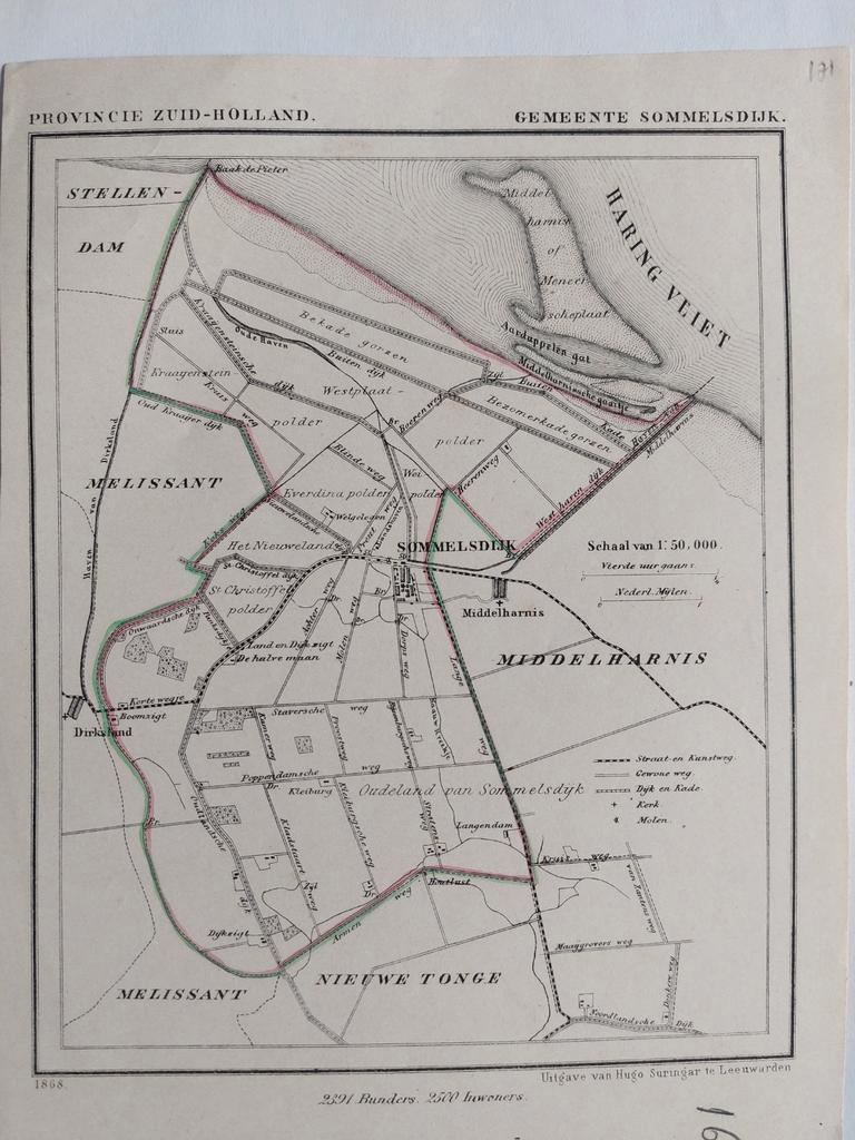 171 / Sommelsdijk Middelharnis Haringvliet Litho uit 1868, Ophalen of Verzenden