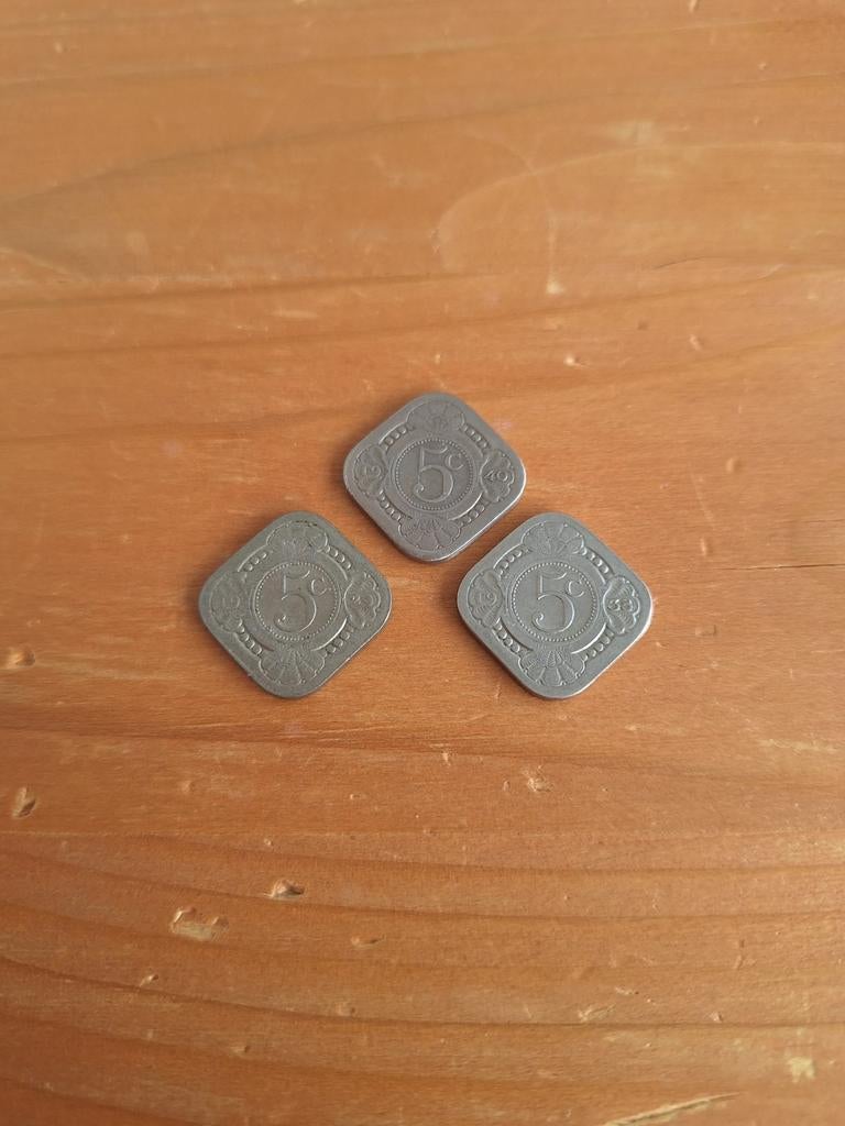 Set van 3 Nederlandse 5 cent munten: 1929, 1938, 1940, Ophalen of Verzenden, Koningin Wilhelmina, Setje