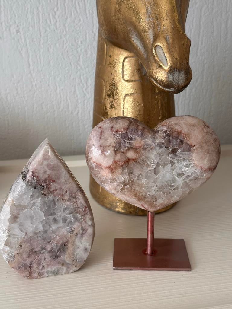 Roze Amethist Hart & Druppel met Kwarts, Verzamelen, Mineralen en Fossielen, Ophalen of Verzenden, Mineraal