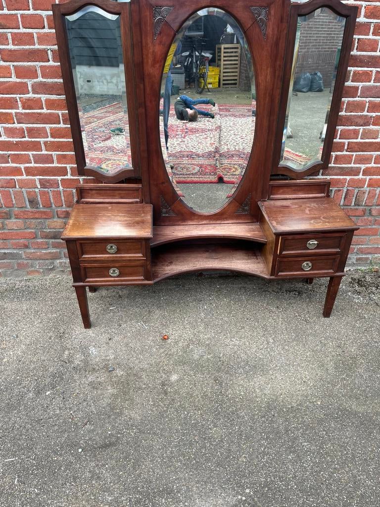 Mooie antieke kaptafel met geslepen glas, Ophalen, Zo goed als nieuw, 50 tot 100 cm, Minder dan 100 cm