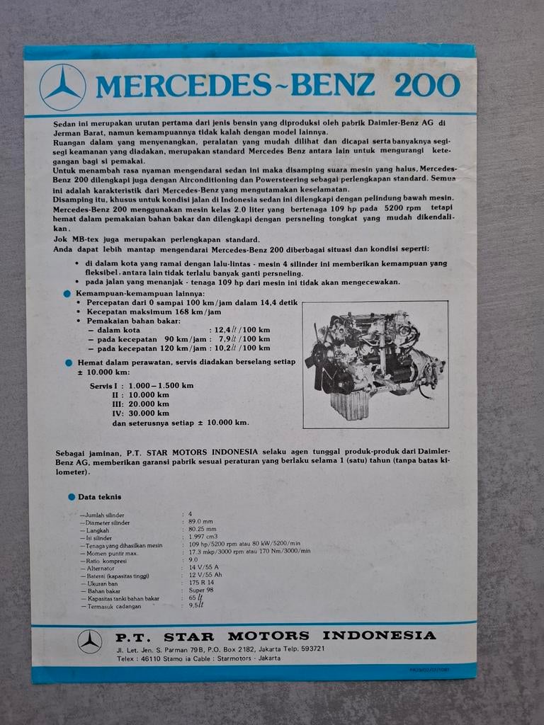 Indonesische Mercedes-Benz 200 sheet - 1981, Ophalen of Verzenden, Gelezen, Mercedes