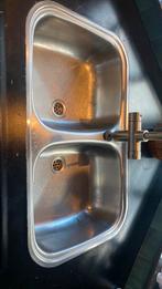 Dubbele wasbak met dubbele afvoer reginox, Ophalen, Gebruikt, 50 tot 100 cm, Minder dan 100 cm