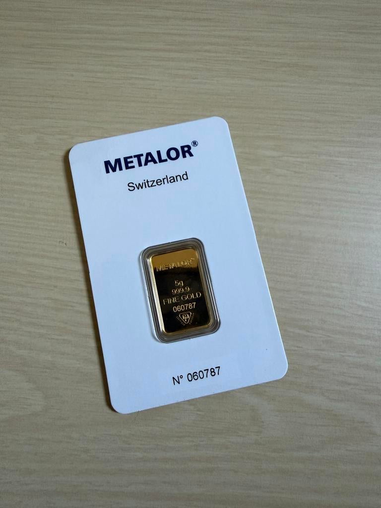 Metalor goudbaar 5 gram, Postzegels en Munten, Edelmetalen en Baren, Verzenden, Goud