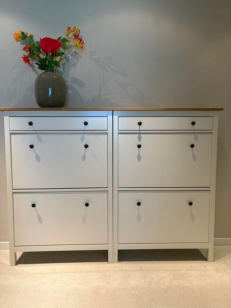 2x IKEA Hemnes schoenenkast wit met eiken blad, Ophalen, Zo goed als nieuw