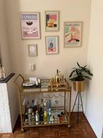 Bar trolley goud met schilderijen, Ophalen, Zo goed als nieuw