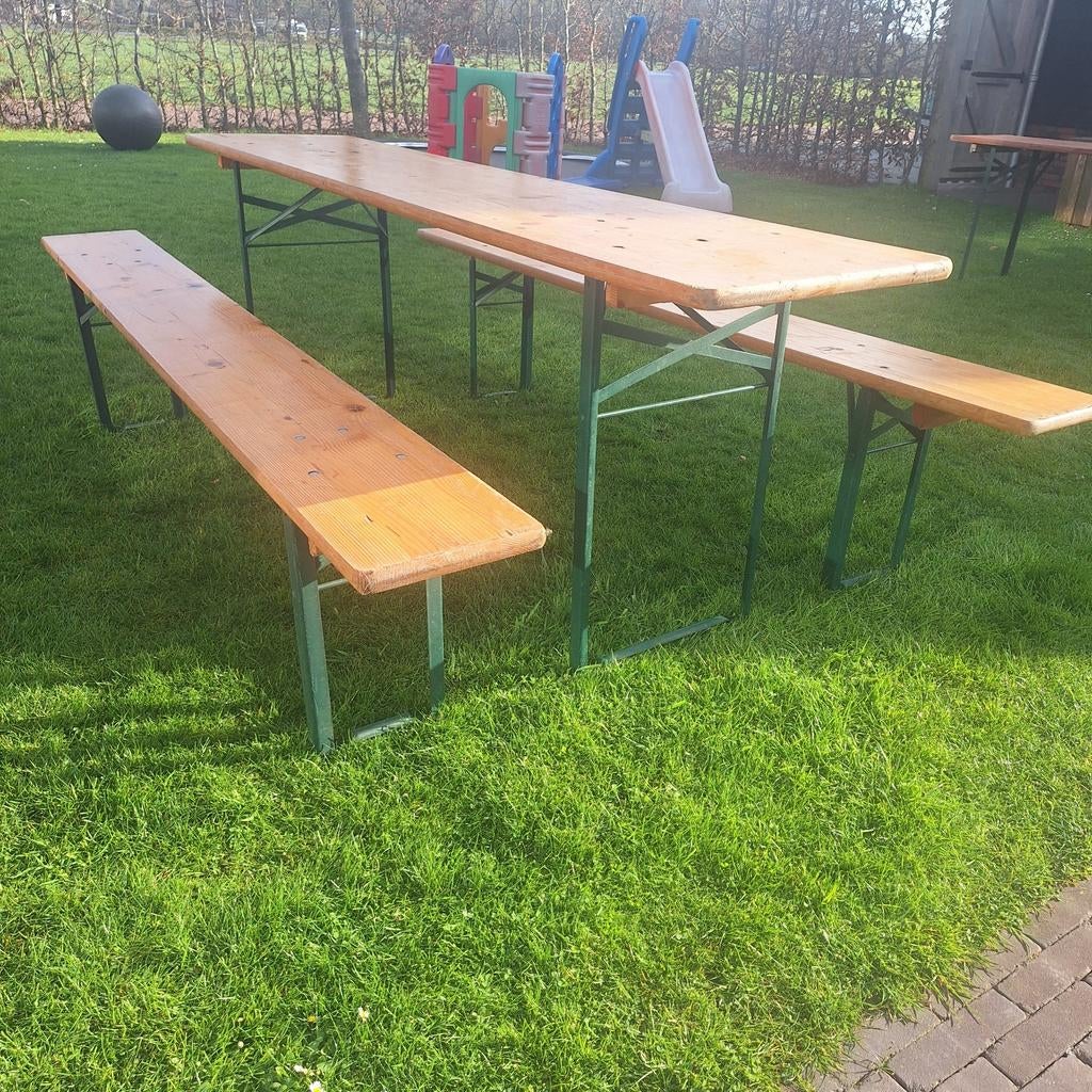 Biertafel met twee banken, Ophalen, Gebruikt, Rechthoekig, Hout
