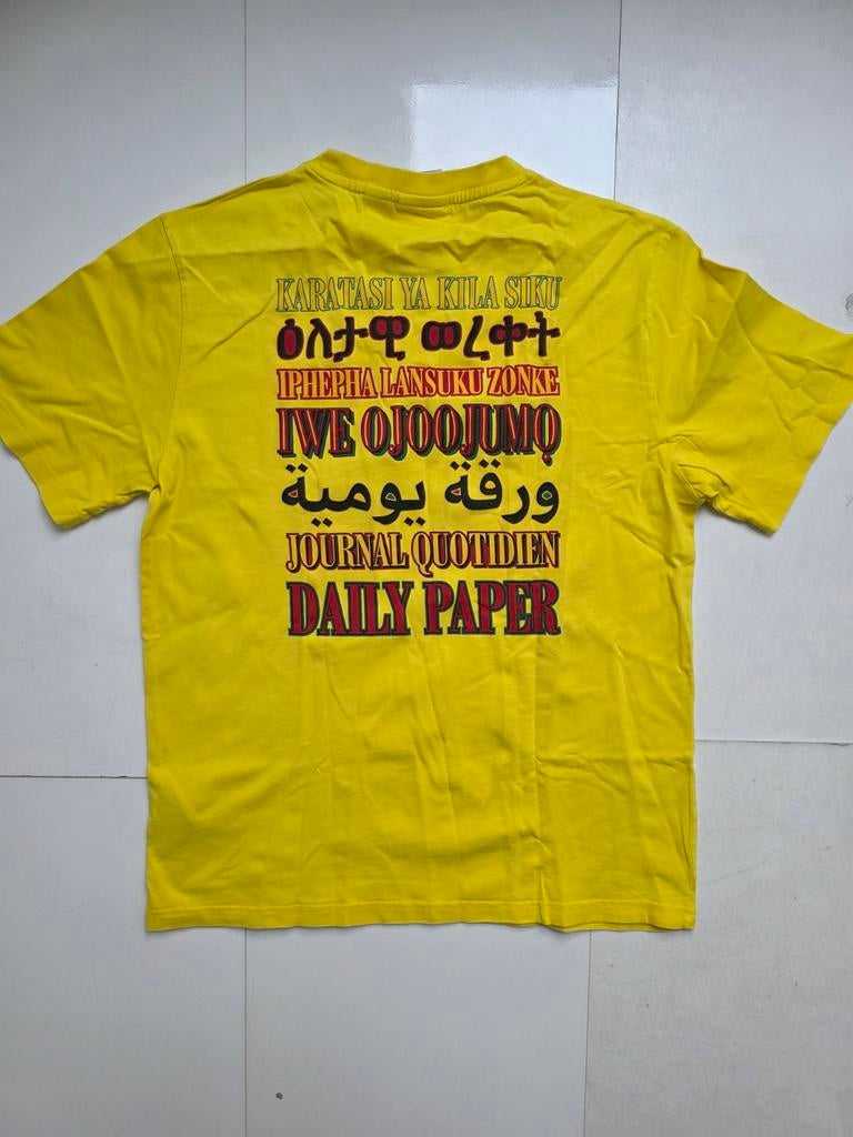 Daily paper Remulti tshirt geel met backprint maat s, Geel, Ophalen of Verzenden, Zo goed als nieuw, Daily Paper