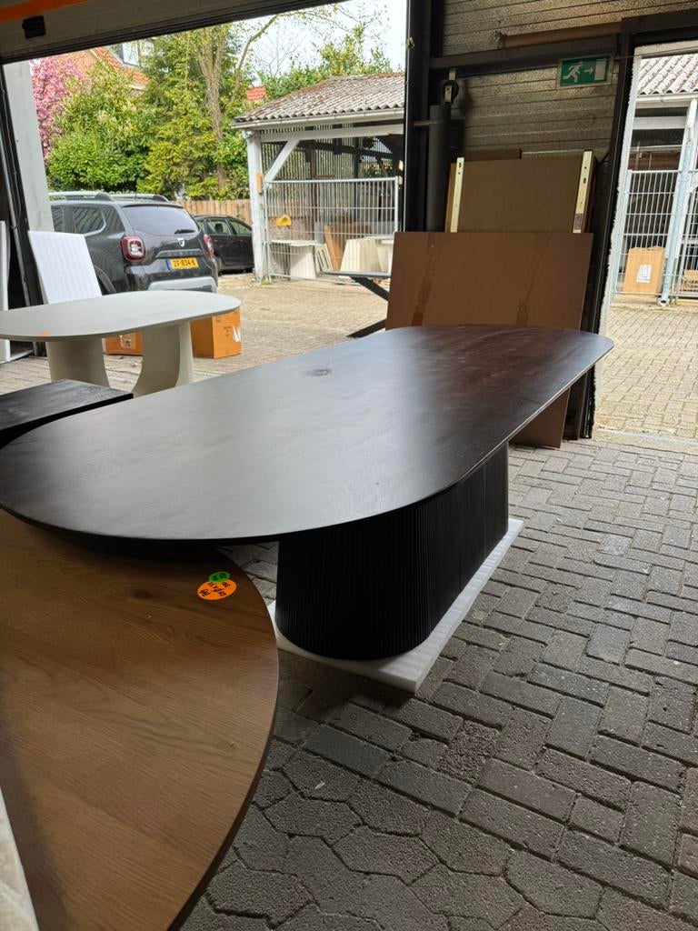 Japandi eettafel Deens ovaal mangohout 300x110x76 cm b keus, Ophalen, 100 tot 150 cm, Vijf personen of meer, Overige vormen