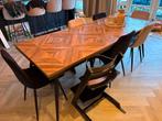 Een zeer mooie houten tafel met stalen onderstel, Ophalen, 200 cm of meer, 50 tot 100 cm, Zo goed als nieuw