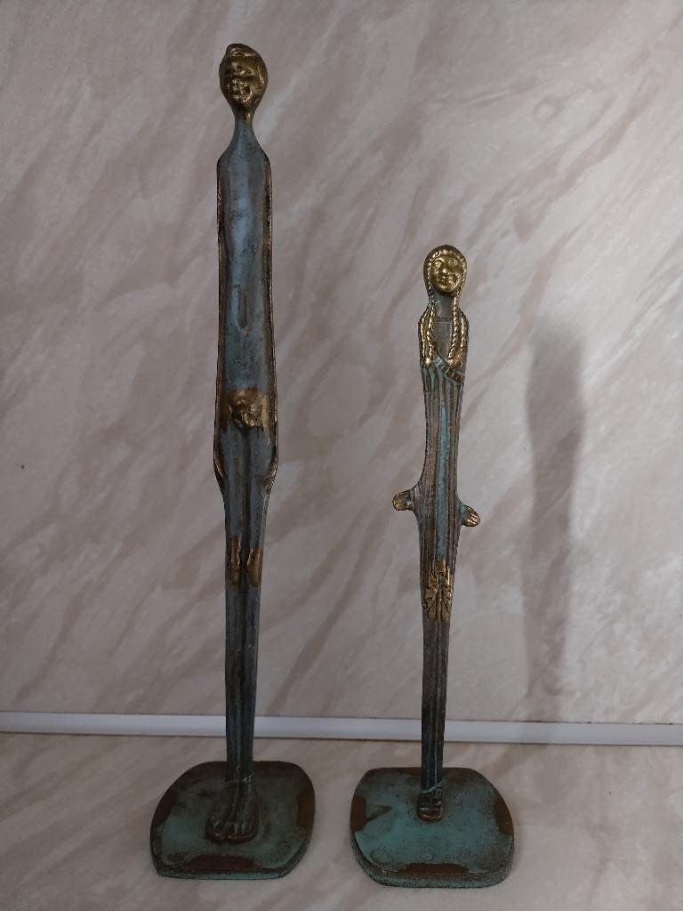 Set van 2 abstracte metalen beelden, Ophalen of Verzenden, Zo goed als nieuw, Mens
