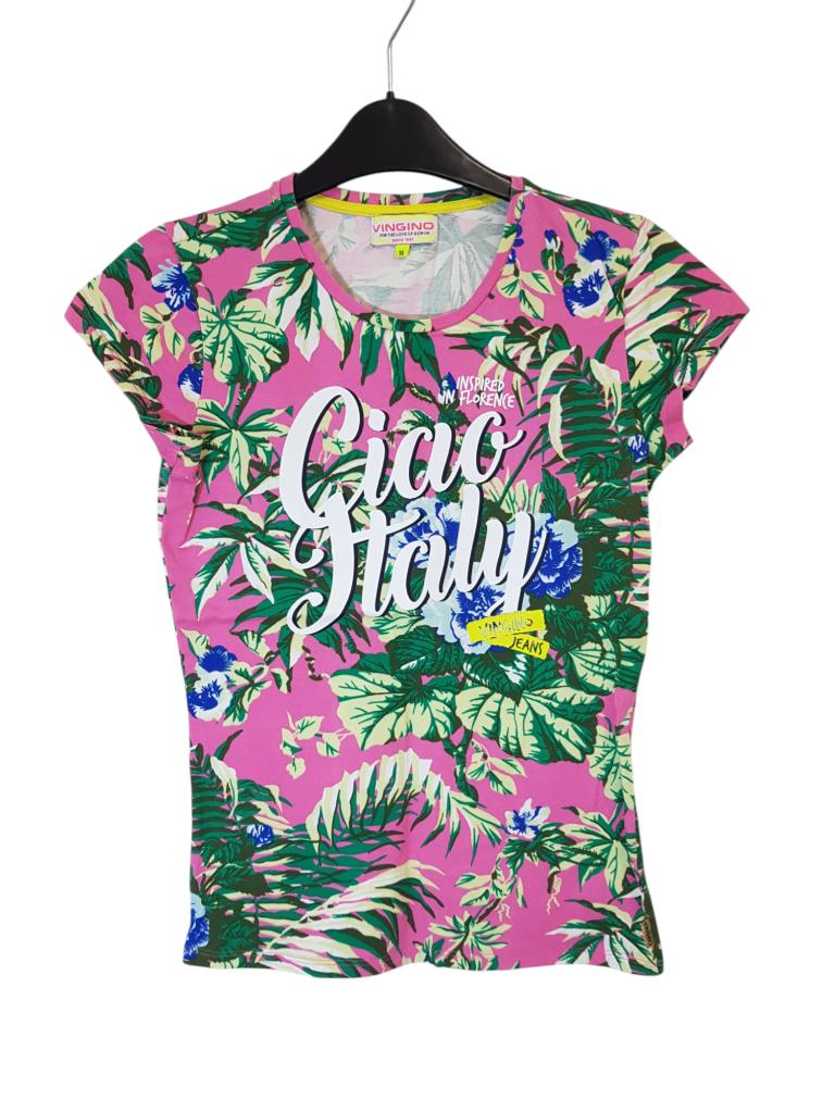 Super leuk roze VINGINO bloemen shirt Hattiya maat 14/164., Kinderen en Baby's, Kinderkleding | Maat 164, Zo goed als nieuw, Vingino