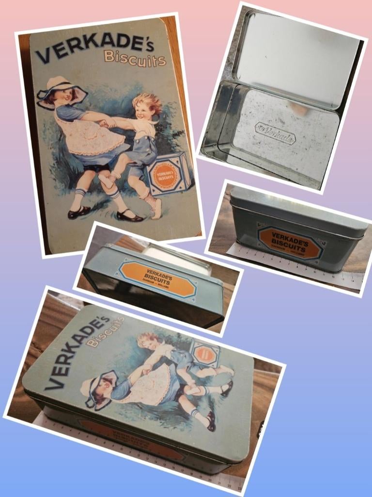 Verkade koek blik dansende kinderen prachtige kleur vintage!, Verzamelen, Blikken, Ophalen of Verzenden, Zo goed als nieuw, Koek(jes)