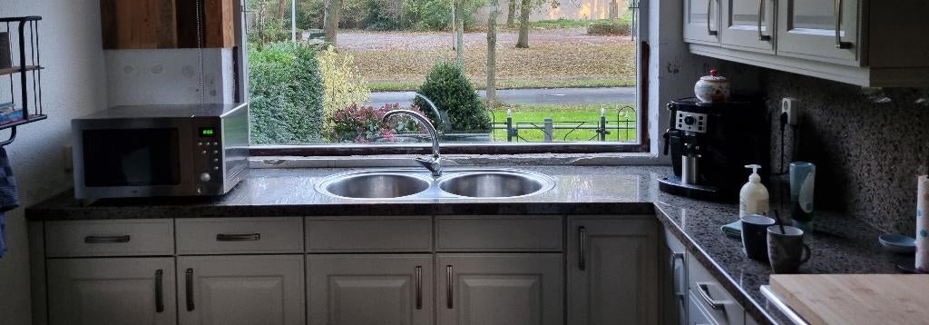 Marmeren keukenblad + achterwand, Huis en Inrichting, Ophalen, Gebruikt, 200 cm of meer, Minder dan 100 cm