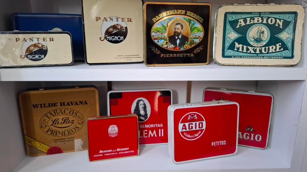 Verzameling van 9 vintage lege sigarendoosjes, Verzamelen, Blikken, Ophalen of Verzenden