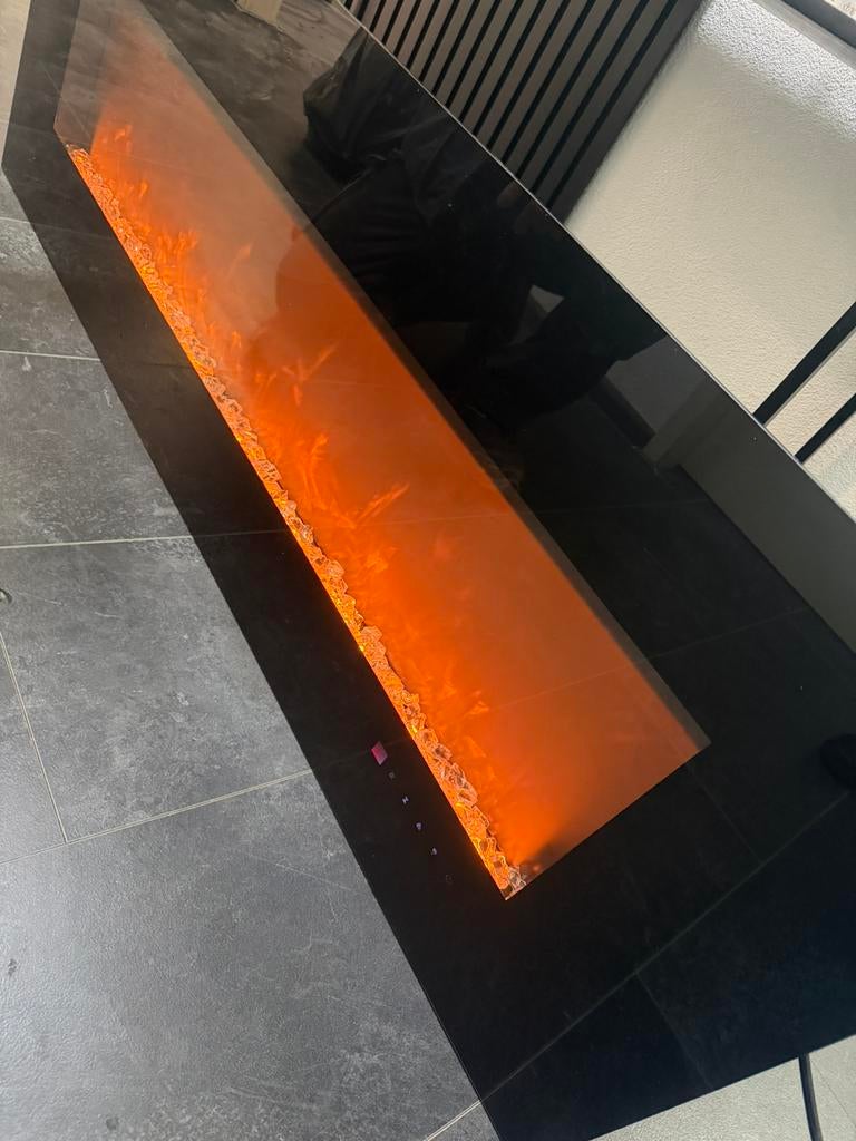 Electrisch verwarmde sfeerhaard met glazen front, Ophalen, Gebruikt, Inbouwhaard, Elektrische haard