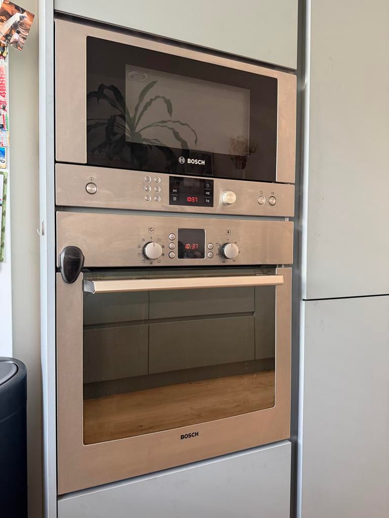 Bosch inbouw magnetron 45cm en oven 60cm, Witgoed en Apparatuur, Ovens, Ophalen, Hete lucht, Zo goed als nieuw, Oven met grill