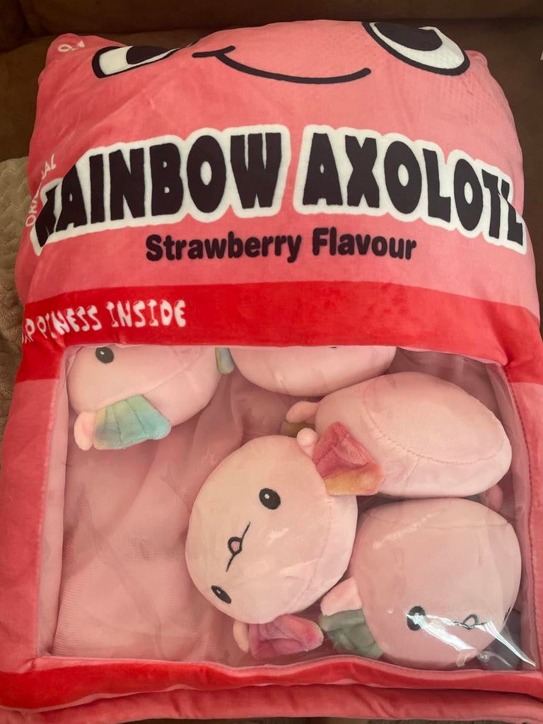 Freshly Baked Rainbow Axolotl knuffelkussen met mini's, Overige merken, Overige karakters, Overige typen, Ophalen of Verzenden